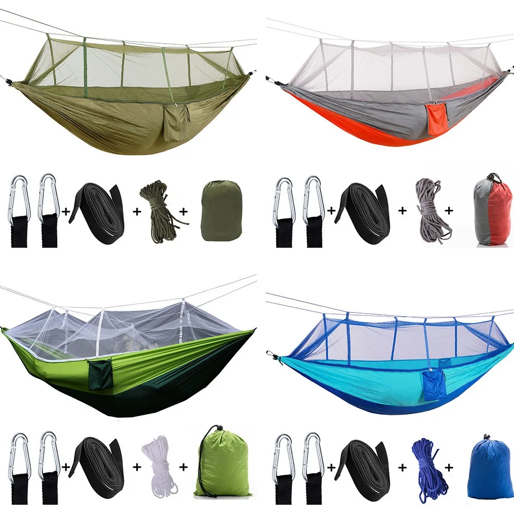 Outdoor mosquito net hammock, camping with mosquito net ultra light nylon double military green camping aerial tent