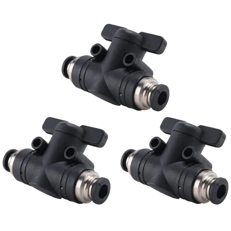 HOT 6Mm Push Connect Valve Ball Valve 6Mm Air Flow Control Valve Quick Connect Valve Tube Fittings 3 Pack Easy Install Easy To U
