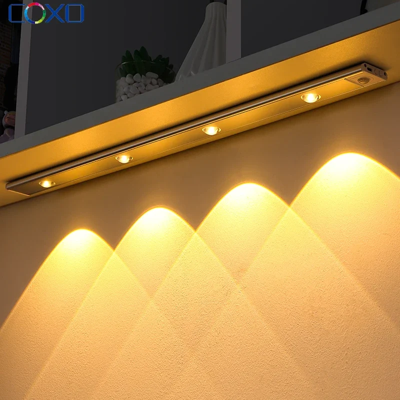 LED Night Light Ultra Thin Under Cabinet Light Motion Sensor Wireless USB For Kitchen Closet Cabinet Lighting Magnetic Lights