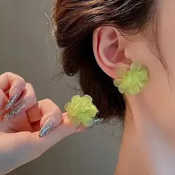 925 Silver Needle Korean Fashion Sweet Flower Earrings For Women Jewelry 2026 Trending Women's Green White Stud Earrings JN9