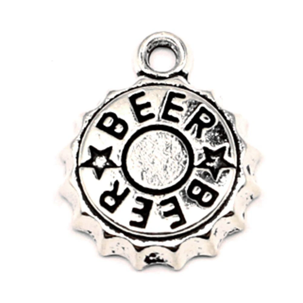 

Beer Bottle Caps Charms Pendant Accesori Best Friends Jewelry 13x17mm 10pcs Antique Silver Color