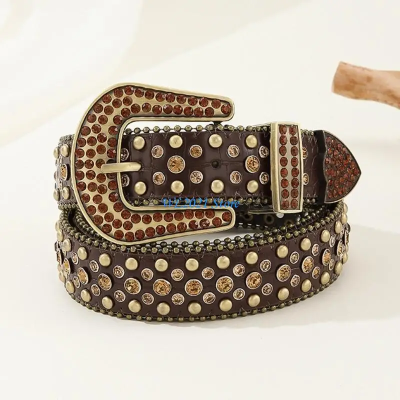 حزام خصر قوطي G5GC حزام حجر الراين اللامع للنساء والرجال فستان جينز #3