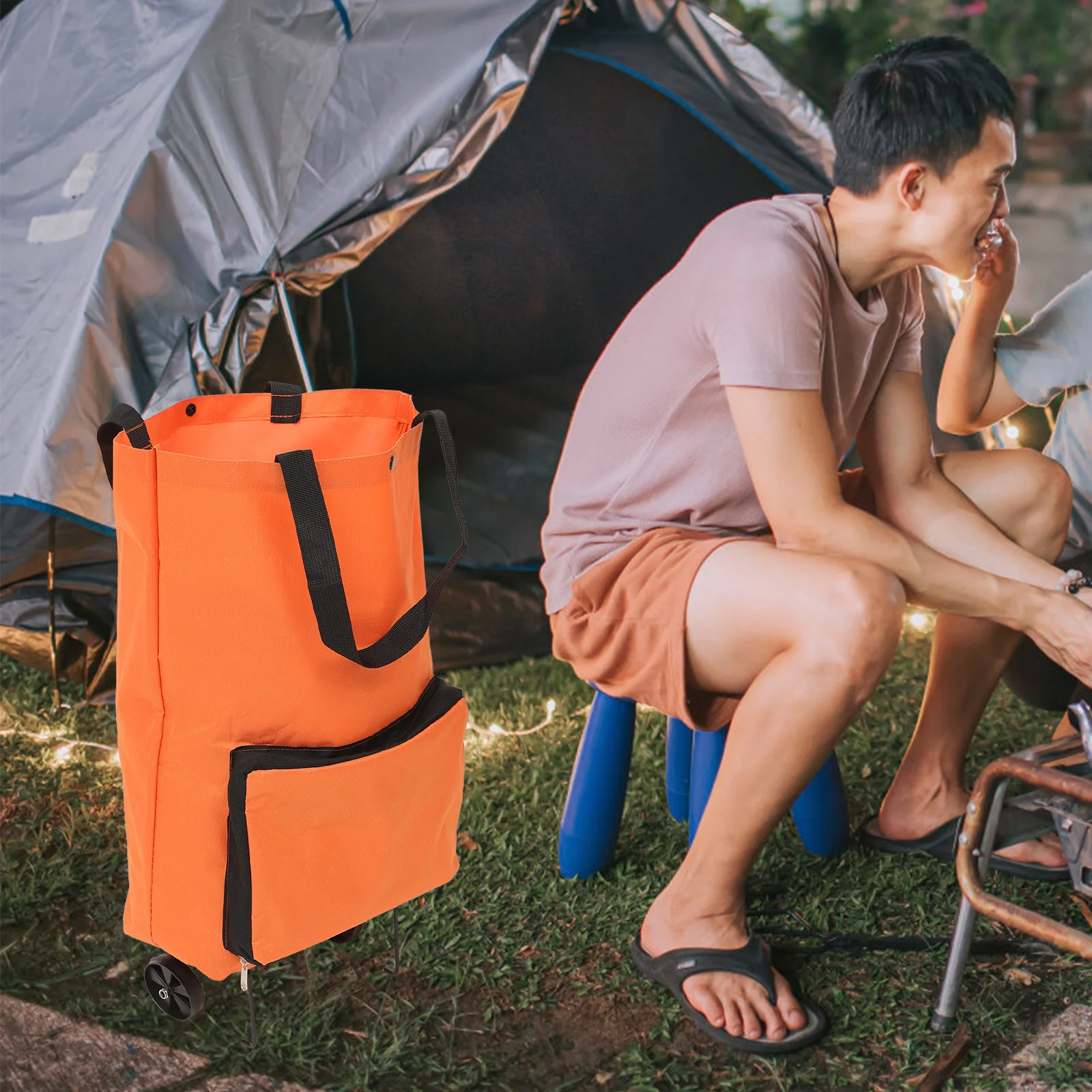 حقيبة عربة قابلة للطي، حقيبة تخزين للتسوق ذات سعة كبيرة مع عجلات للبقالة والسفر والنزهات وحقيبة بقالة كبيرة