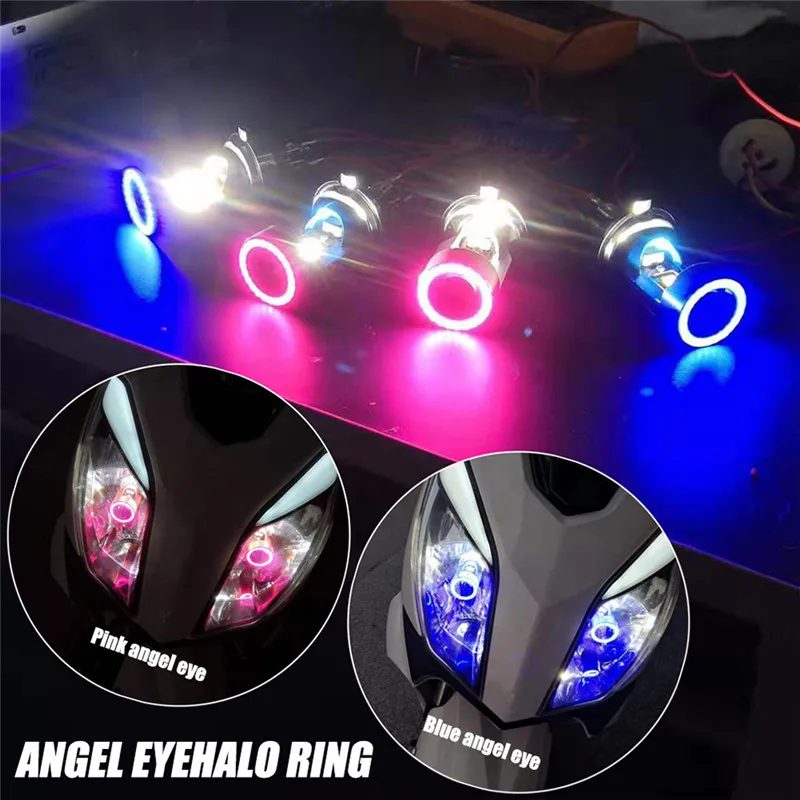 

12V-80V Blue/pink Angel Eye H4 LED Motorcycle Headlight Ba20d HS1 H6 Scooter Motorbike Headlamp Light Bulb DRL Accessories