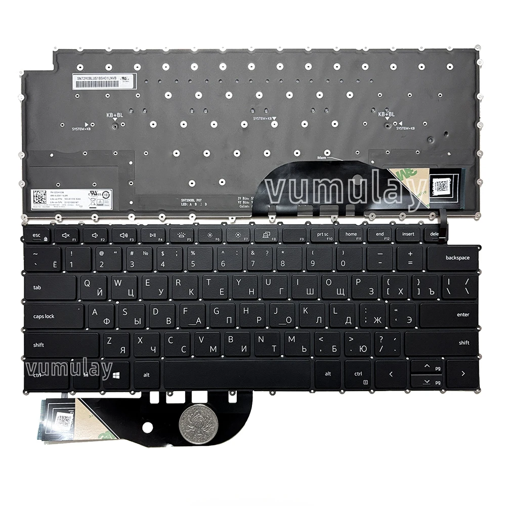 Teclado retroiluminado dos EUA/russo para Dell Precision 5550 5560 5570 5750 5760 5770 P91F,XPS 15 9500 9510 9520,XPS 17 9700 9710 9720 9730 P92F