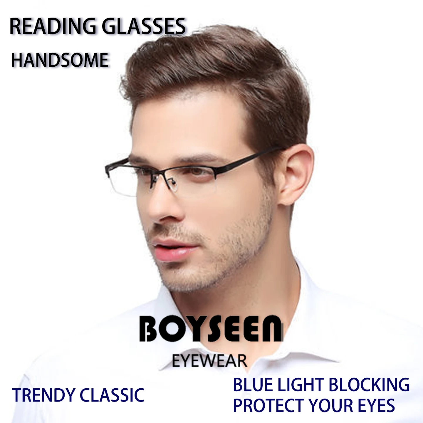 BOYSEEN Lesebrille aus Titanlegierung +0,5 bis +4,0, nicht sphärisch, 12-lagige beschichtete Gläser, kurzsichtige Business-Brille 0 bis -3,0
