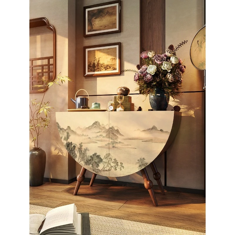 

Medieval landscape entrance cabinet living room home Chinese retro dining room dining side solid wood cabinet balcony