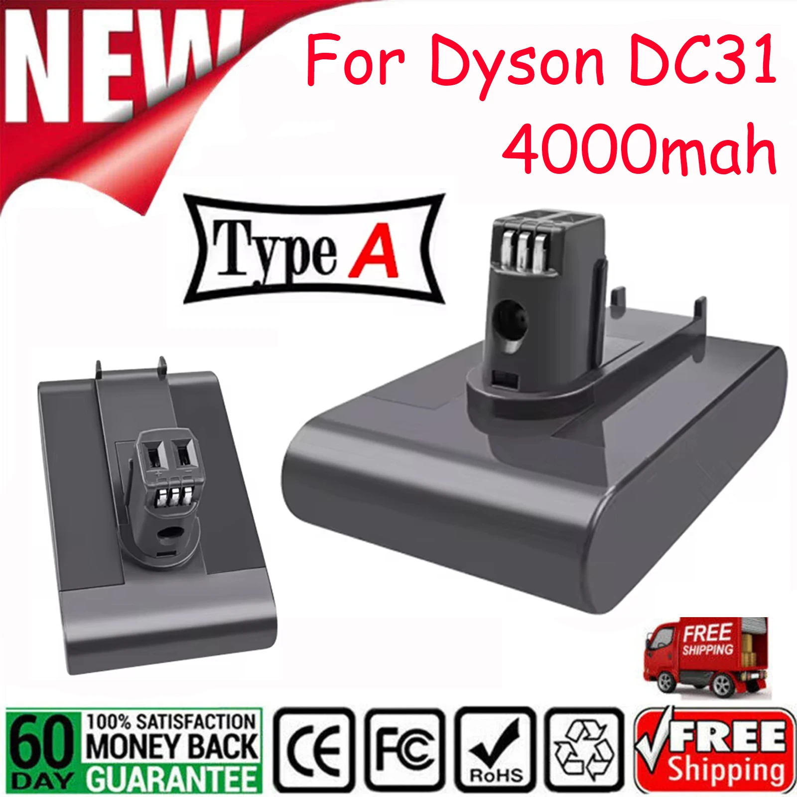 BATTOOL Original 22.2V 4000mAh Battery for Dyson TypeA DC31 DC3A DC34 DC35  DC45 DC56 DC57 Vacuum Clearner Animal For Dyson