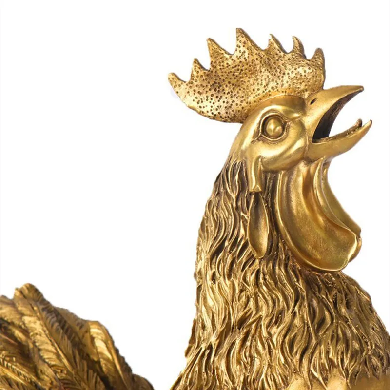 Golden Chinese Yuanbao Rooster Statue Feng Shui Lucky Chicken Sculpture Handicraft Brass Art Sculpture Home Decoration Accessori