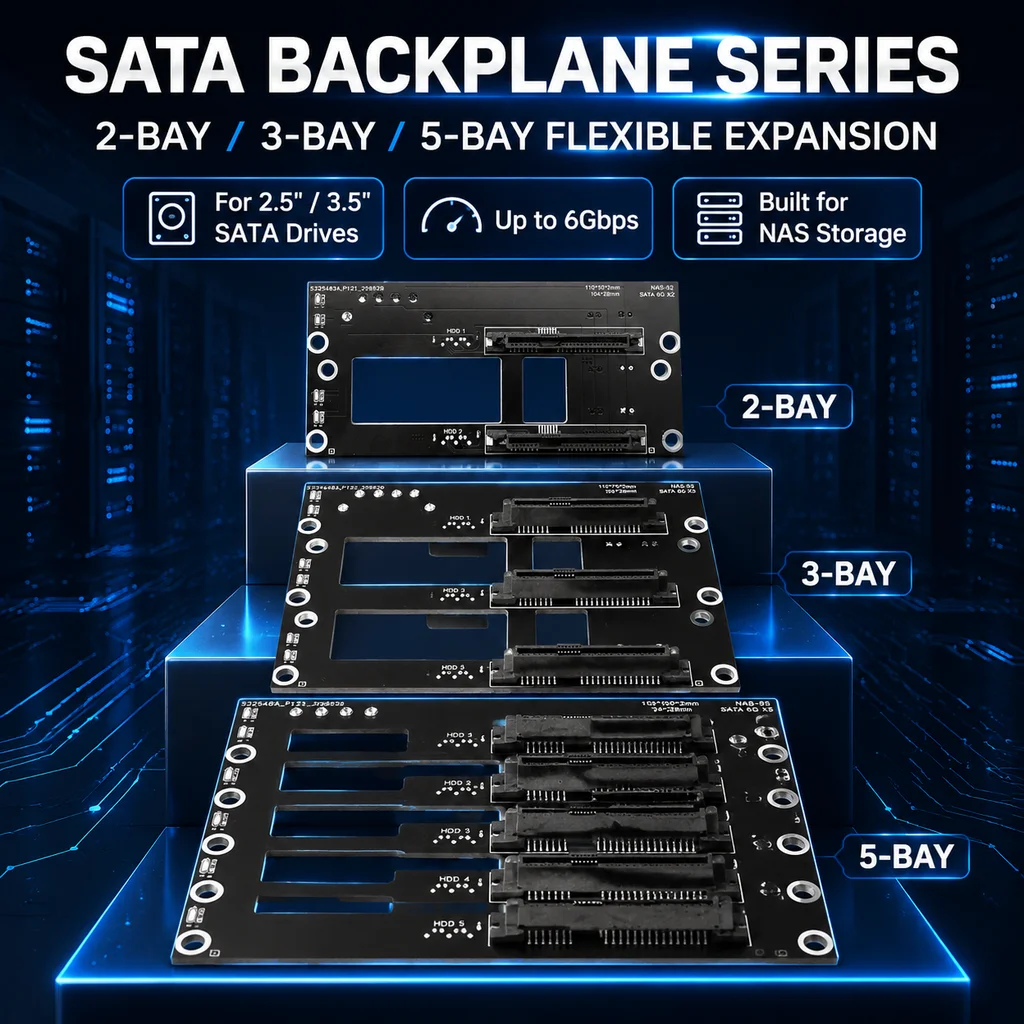 HOOCCC 2/3/5 Bay SATA Backplane NAS Expansion Board 6Gbps for 2.5