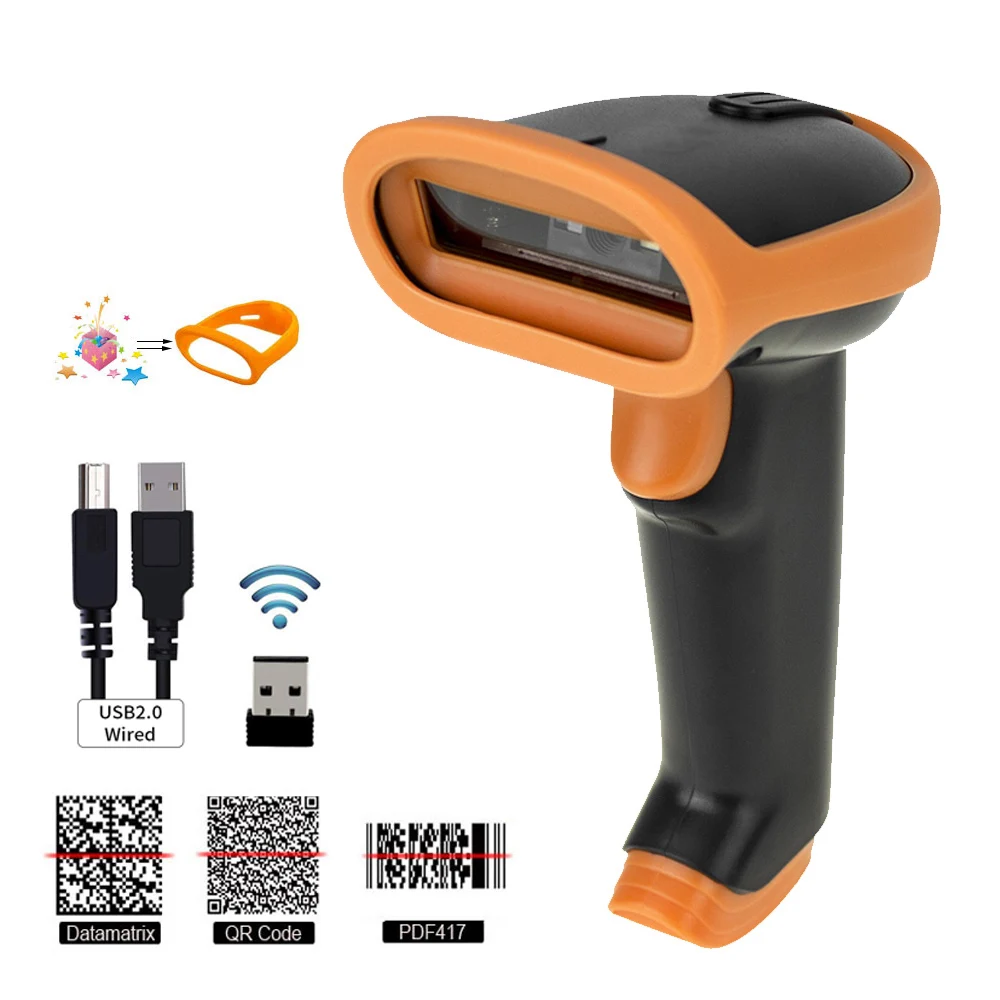 KEFAR Automatic 2D Wireless QR Barcode Scanner PDF417 2.4G USB bar code reader Support Supermarket POS Terminal Retail shop