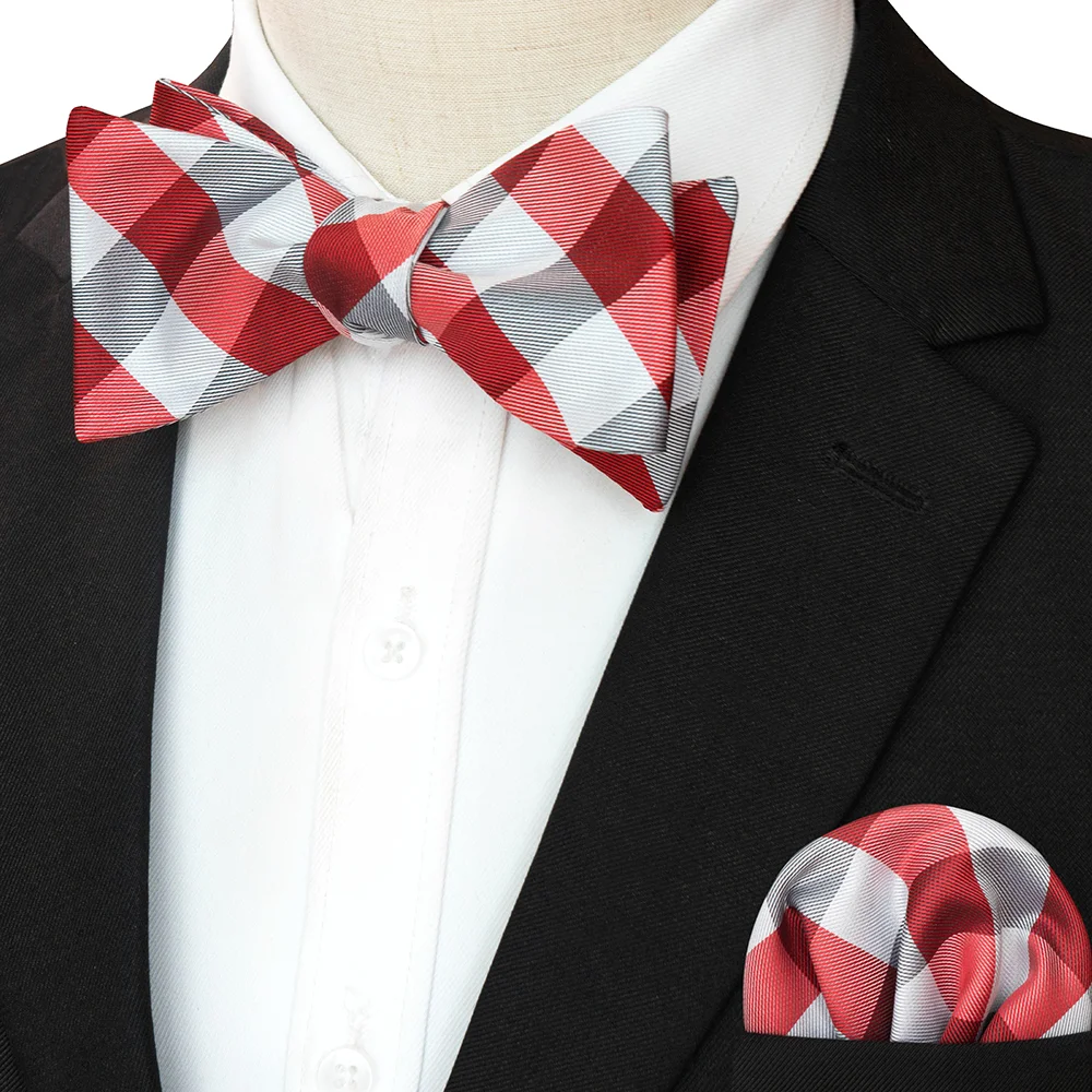EASTEPIC Gestreifte Fliege für Herren, Einstecktuch-Set, kariertes Accessoire, Paisley-Krawatte, Blumenmuster, gepunktet, reines Schwarz, Abendparty – Detail 4