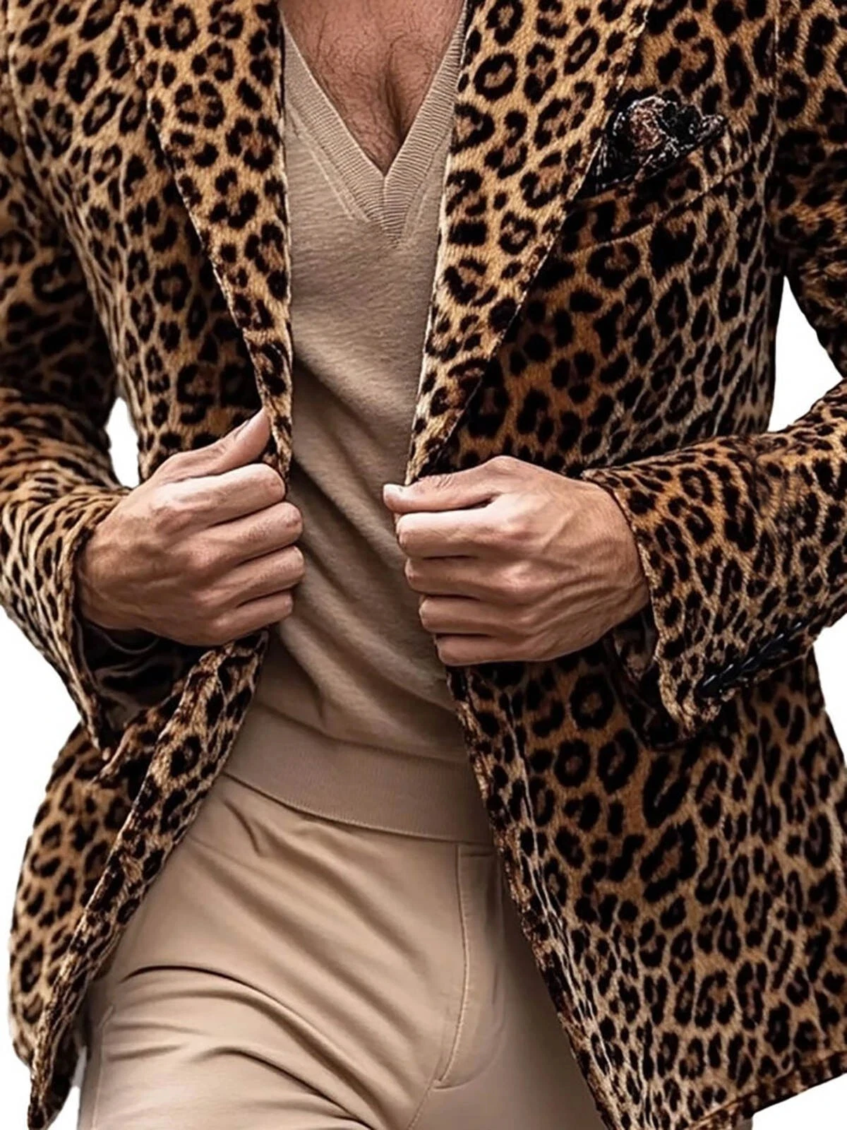 Fall Men's suit jacket Leopard print velvet single breasted men's suit coat Wild and trendy handsome men's blazer