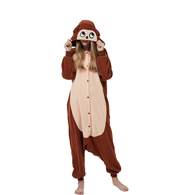 PAJAMASEA Brown Monkey Onesies Adult Onsie Family Party Animal Costume Cosplay Piece Jumpsuit Button Romper Raccoon Kigurumi