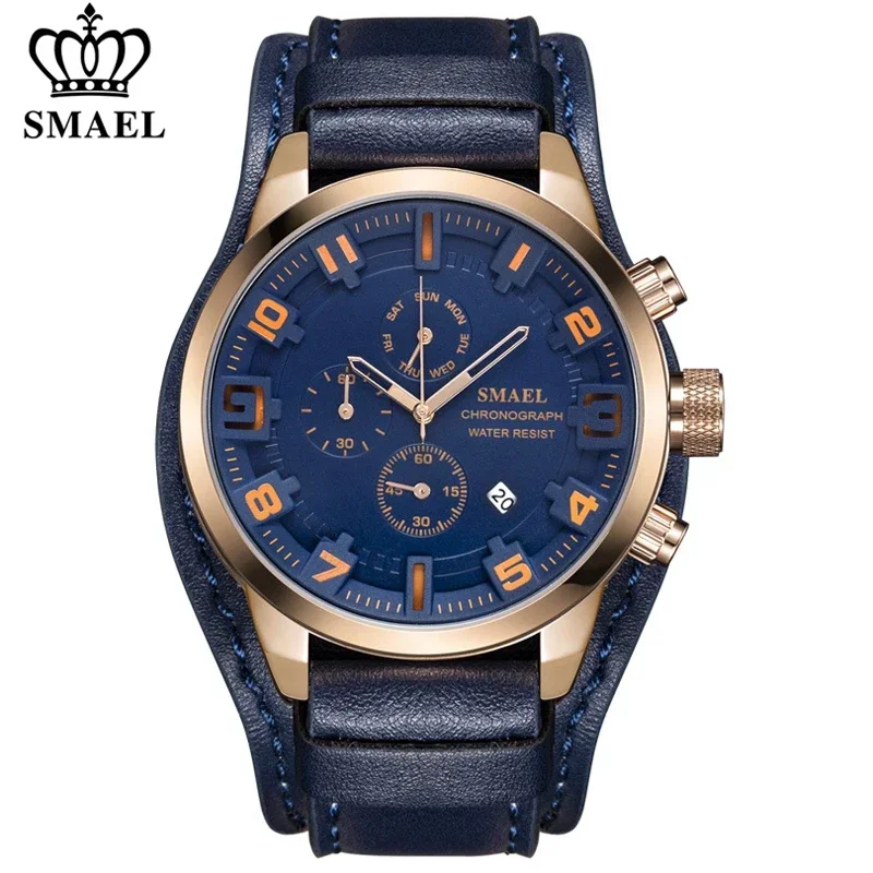 

SMAEL Casual Sport Watches Men's Top Brand Luxury Fashion Business Chronograph Leather Quartz Watch Date Waterproof Wristwatch