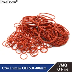 10/50pcs Red VMQ Silicone o Ring CS 1.5mm OD 5 ~ 80mm Food Grade Waterproof Washer Rubber Insulate Round O Shape Seal Gasket