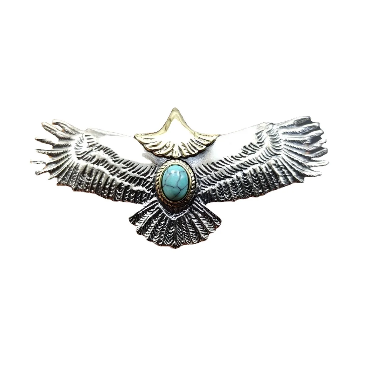 Japanese s925 sterling silver eagle pendant vintage Thai silver distressed trendy turquoise eagle pendant