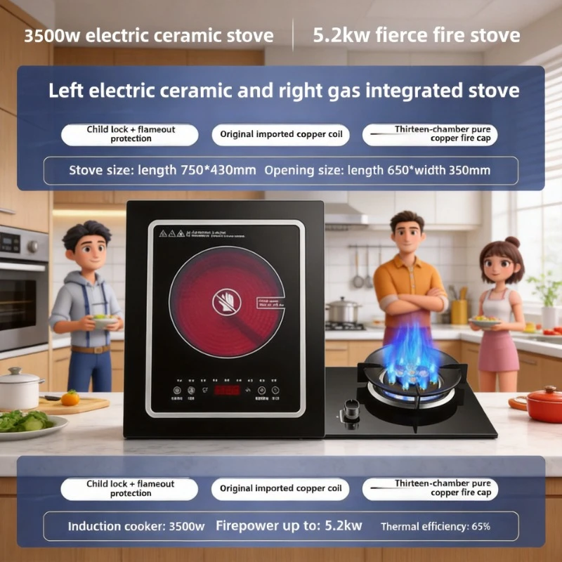 Gas Electric Dual Purpose Integrated Gas Stove 3500W Electric Ceramic Stove Two In One Household Cooktop