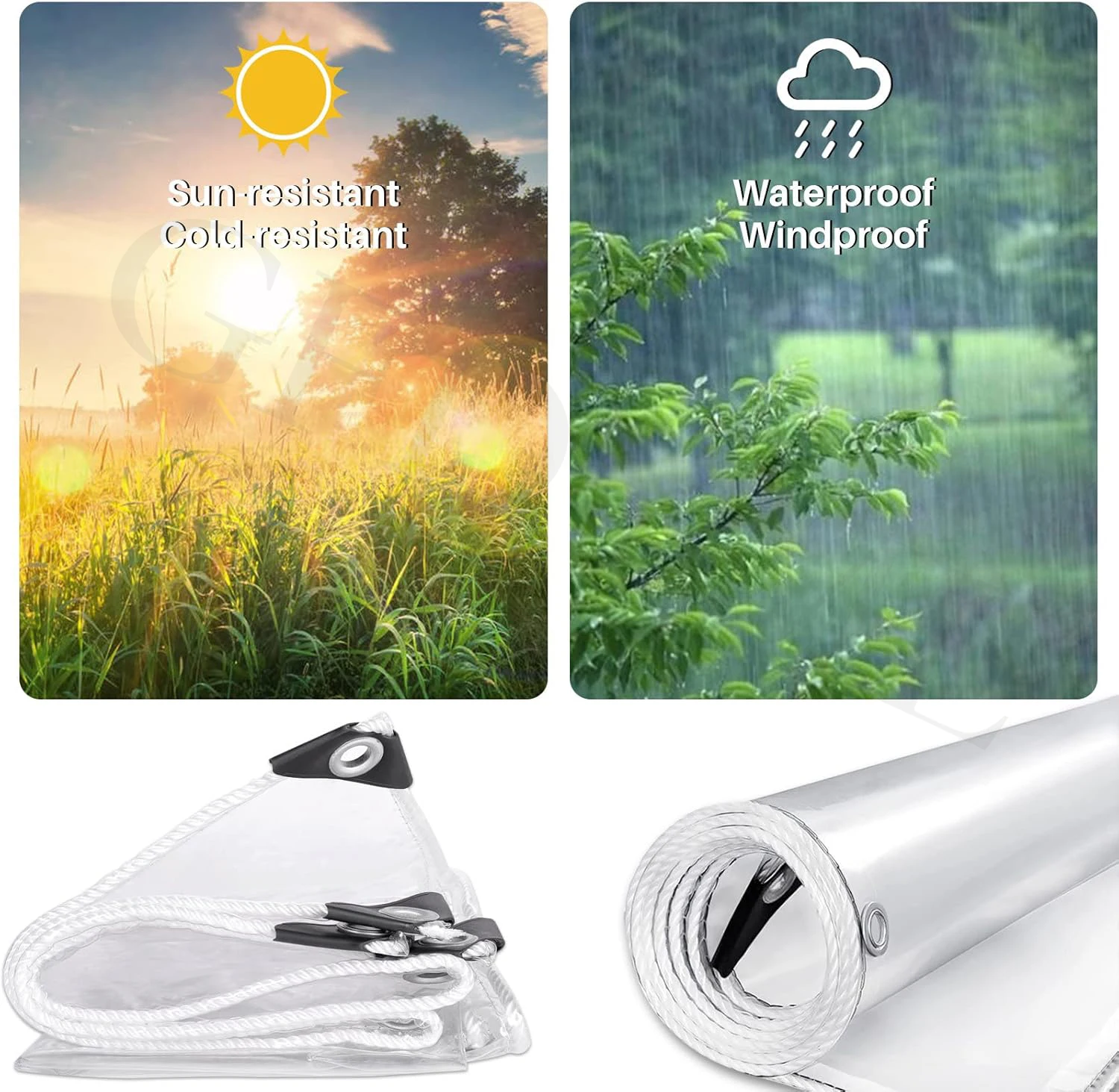 Robuste, transparente PVC-Plane, geeignet für alle Wetterbedingungen; ideal für Wohnwagen, Schwimmbecken und Außenmarkisen. – Detail 5