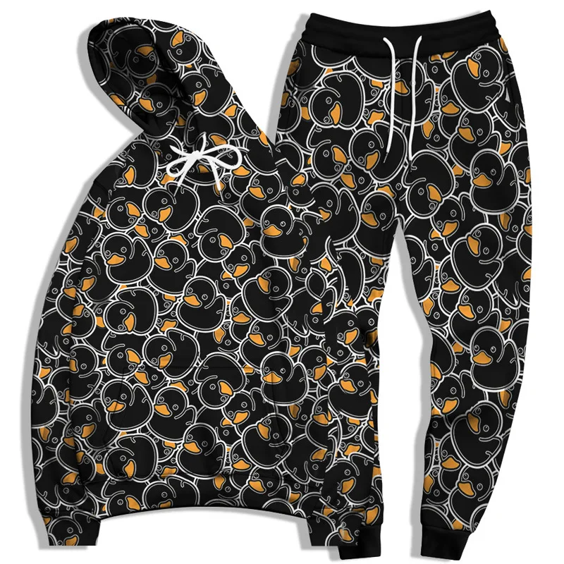 Cute RUBBER DUCK 3D Print Men Tracksuit Sets Animals Casual Hoodie+Pants 2pcs Sets Oversized Sweatshirt Fashion Unisex Clothing