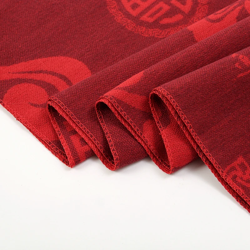 Chinese Red Imitation Slik Scarf For Men Women Couples Winter Shawl Thickened Printed Fu Warm Popular Neck Warmer New Year