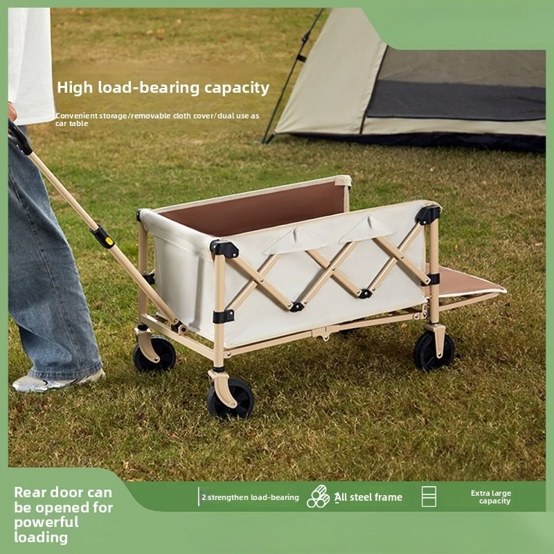 

Portable folding camp trailer - can be driven backward - children can lie down on it