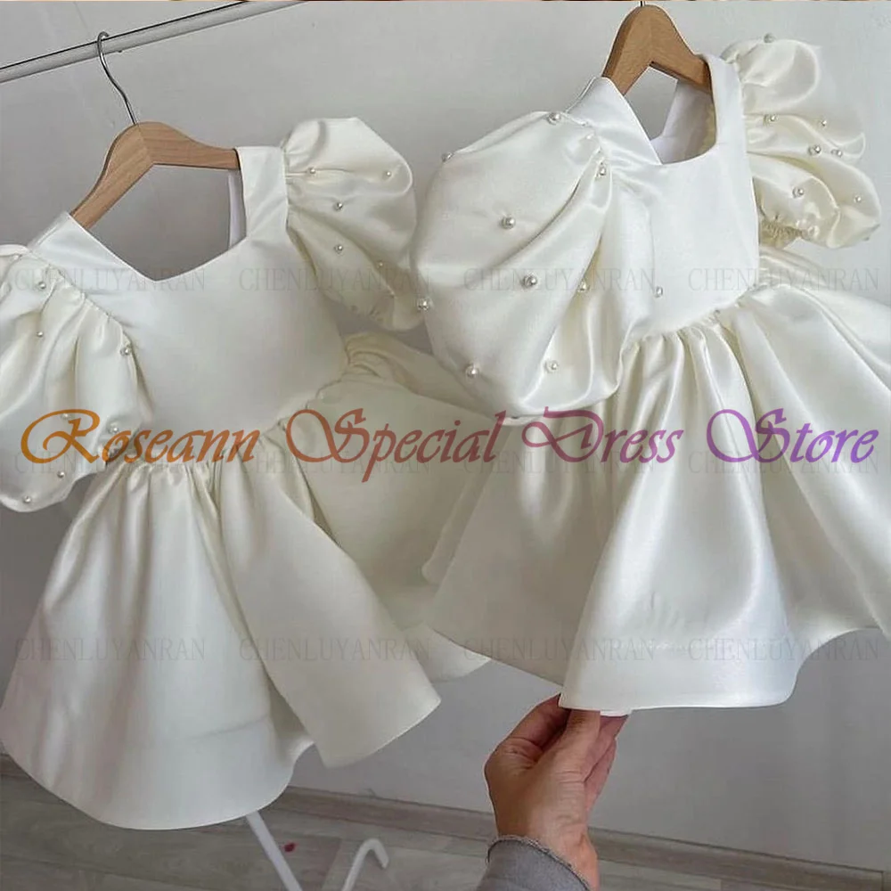 Puffy Shining Flower Girl Dress Pretty Girl Dress Princess Dress First comunione Dress maniche a sbuffo Girl Wedding Party Dress