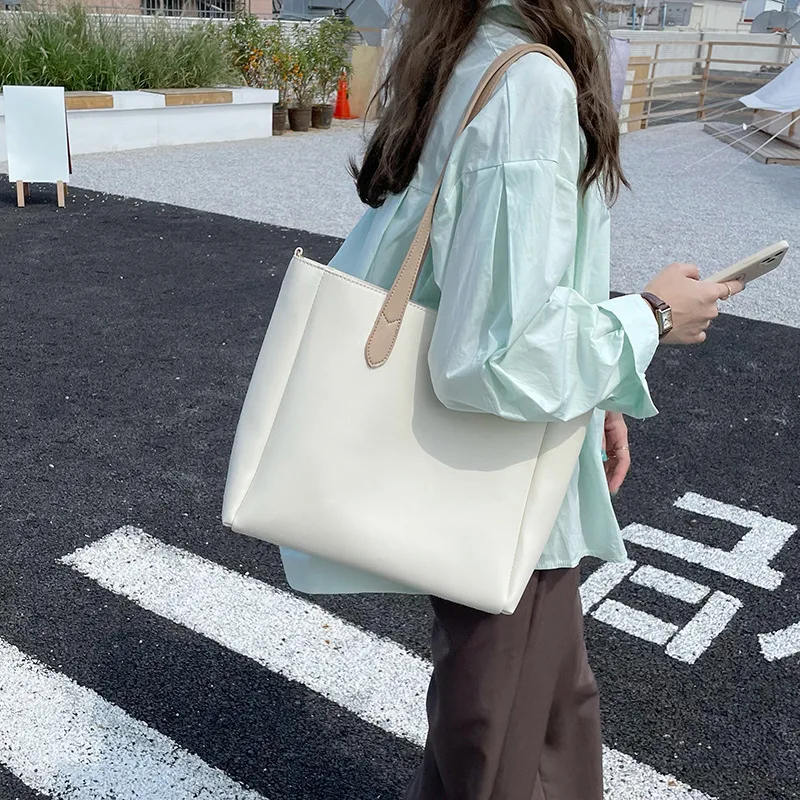 Casual Grande Capacidade Bolsas de Ombro para As Mulheres Suave Simples Na Moda PU Couro Compras Viagem Crossbody Bolsas Ulzzang