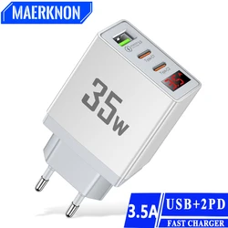 USB C 충전기 PD 고속 충전 디지털 디스플레이, 아이폰 15, 샤오미, 삼성, 화웨이용, 빠른 충전 3.0, 3 포트
