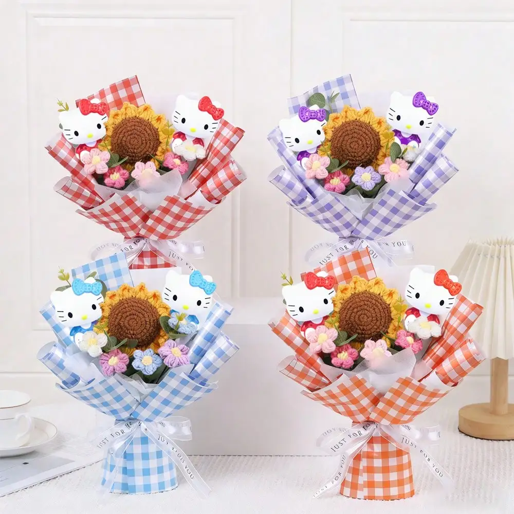 Sanrio Sunflower Bouquet Hello Kitty Plaid Sunflower Hand Bouquet Hello Kitty Creative Bouquet Mother's Day Gift Teacher's Day G