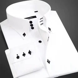 Camicia da uomo con bottoni in cristallo foderato a maniche lunghe da uomo nuova camicia da uomo elasticizzata di alta qualità per il tempo libero Slim Fit di tendenza