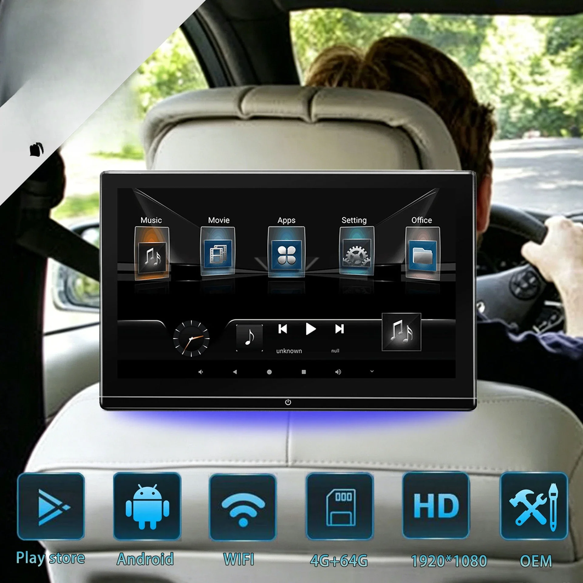 1.6 inch external headrest Android monitor Car Android monitor 11.6 inch headrest monitor