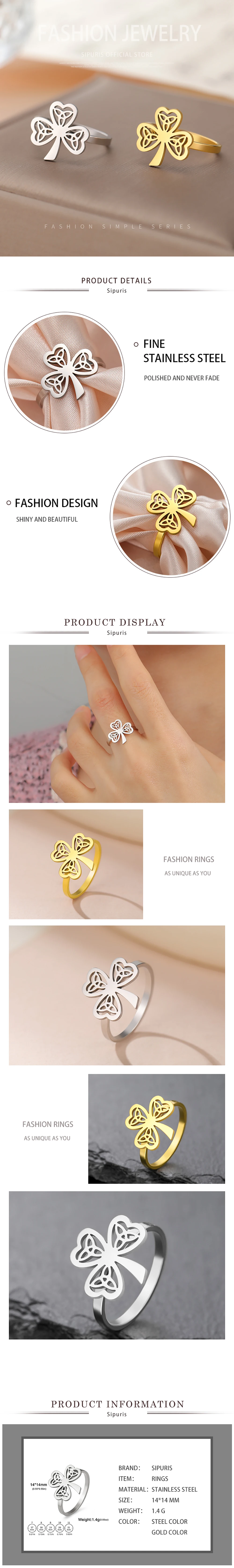 Sipuris Clover Damenringe Edelstahl Goldfarben Keltischer Knoten Glücksamulett Ring Schmuck Valentinstagsgeschenk – Detail 5