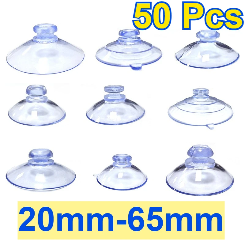 50Pcs 20mm-65mm Clear Suction Cups for Glass Without Hooks Without Holes for Organization Window Bathroom Car Radar Detector