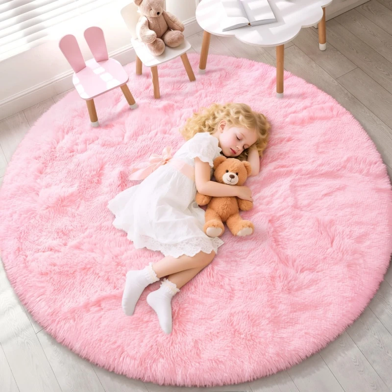 Super Soft Plush Round Rug Mats Fluffy Pink Carpets For Living Room Home Decor Bedroom Kid Room Washable Salon Thick Pile Rugs