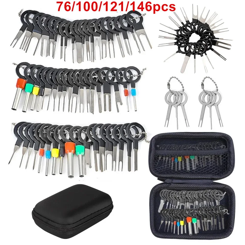 76/100/121/146Pcs Car Repair Key Set Terminal Removal Tool Auto Electrical Wire Crimp Connector Pin Needle Extractor Kit Plug