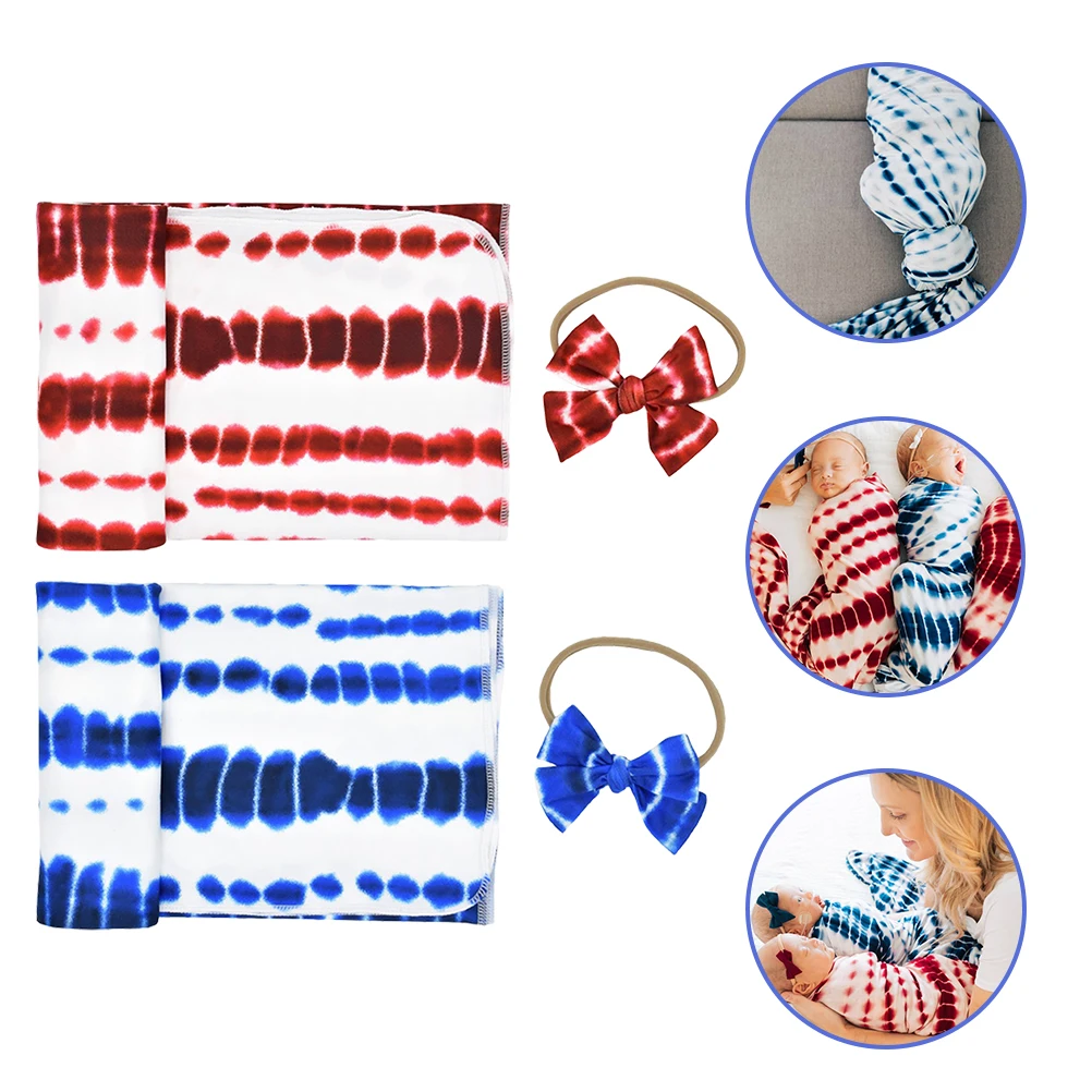 

2 Sets Baby Swaddle Bow Tie Hairb Wrap Blanket Newborn Photography Prop Lightweight Breathable Infant Gift