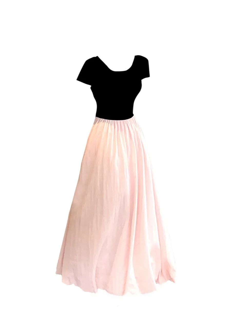 

Ретро-платье с цветными вставками, стройнящее, для девушек, весеннее, милое, с длинной юбкой, дизайнерское, с расклешенным подолом, коротким рукавом и круглым вырезом