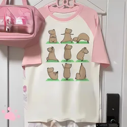 Capybara Kapibara t shirt donna confortevole top femminile harajuku comic abbigliamento divertente