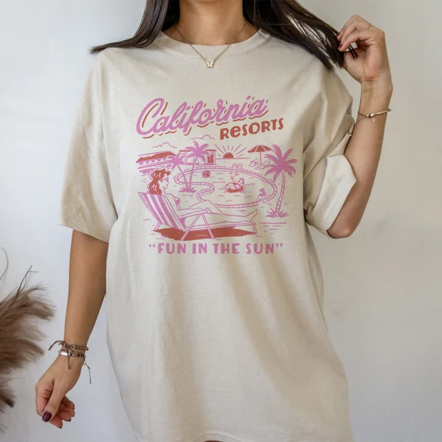 

kuakuayu HJN Summer Casual Loose Women T-Shirt California Resorts Female Vacation Beach T Shirt Vintage Graphic Tshirts