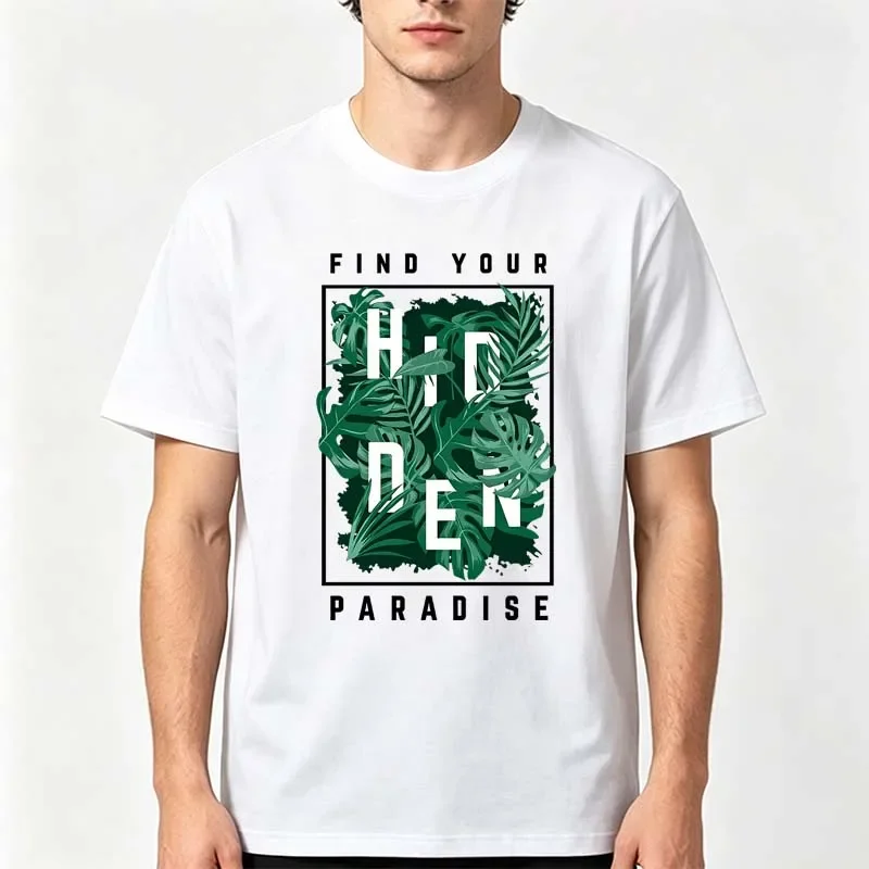 Green Banana Leaf Print T-shirt Men Summer Casual Fashion Daily High Street Comfortable Tops Crew Neck Shorts Sleeve Cotton Tees