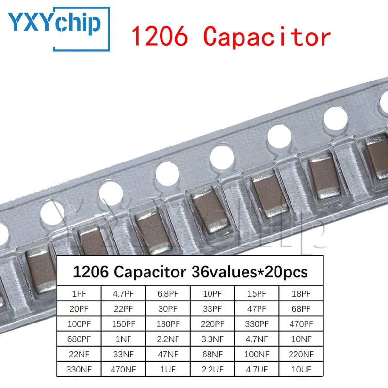 1206 SMD Capacitor assorted kit,36values*20pcs=720pcs 1pF~10uF Samples Kit electronic diy kit