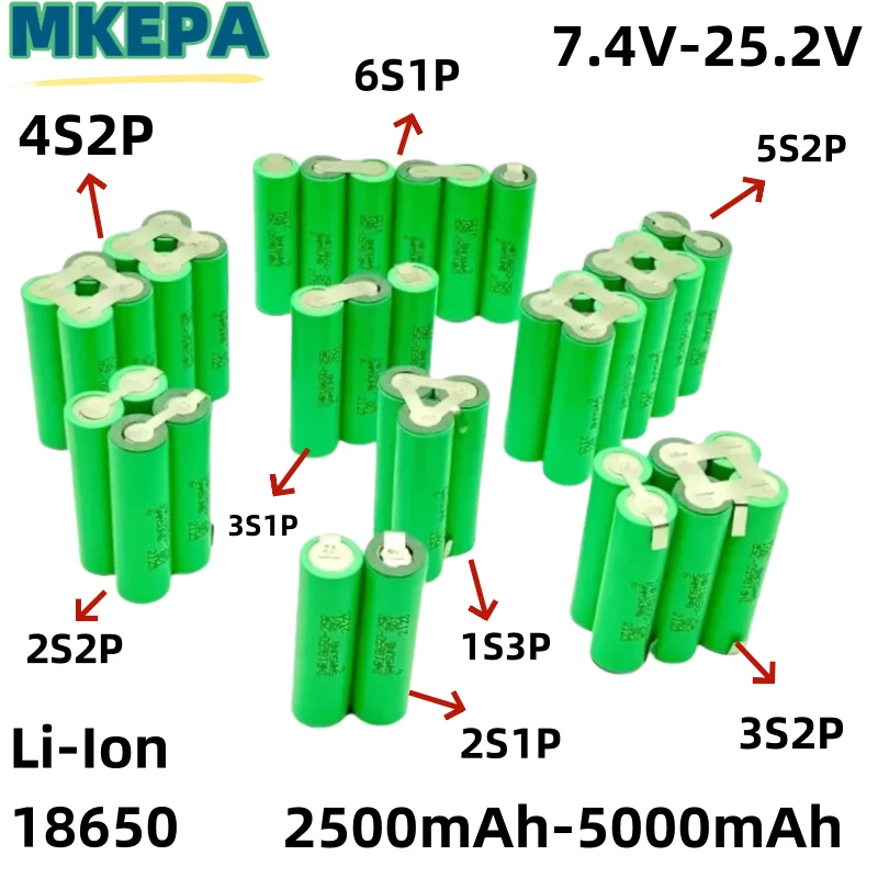 Rechargeable Li-lon battery electric screwdriver, electric drill, 2S1P~6S1P, 2500mAh、7500mAh, 18650, 25R, 3.7V~25.2V