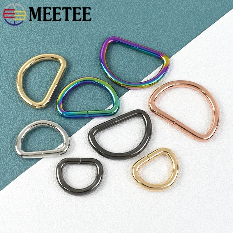 10Pcs 13-50mm D Ring Metal Buckles Bag Strap Carabiner Clips Accessories for Handbags Dog Collar Loop Clasp Leather Hardware