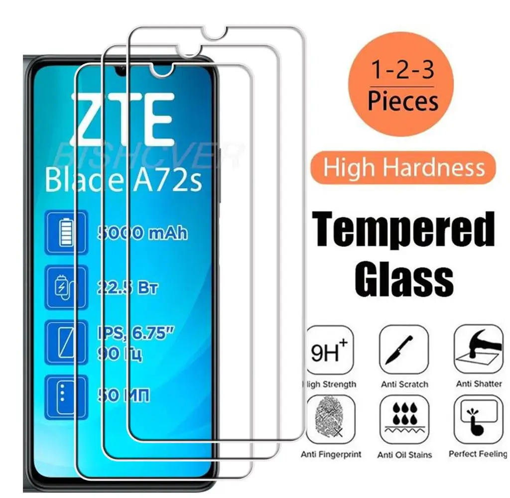 กระจกนิรภัยสำหรับ ZTE Blade A72s 6.75 "2023 Blade A72s 72 S A72 S ฟิล์มป้องกันหน้าจอฝาครอบโทรศัพท์