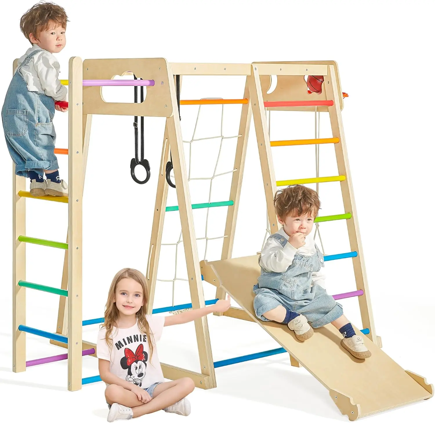 Indoor Playground, Climbing Toys for Toddlers 1-3 Inside with Basketball, Slide, Climbing Wall/Net, Monkey Bars and Swing