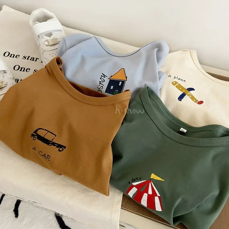 Spring Autumn Korean Kids Baby Boys Shirts Cotton Cartoon Printed Loose Casual Toddler Boys Tops Children Boys Shirts