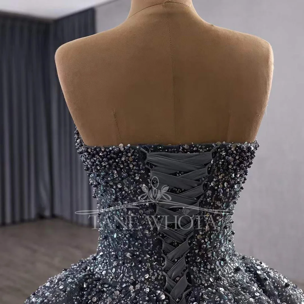 Abito da sera senza spalline senza maniche con perline e paillettes da donna Abito per occasioni speciali personalizzabile con lacci sul retro