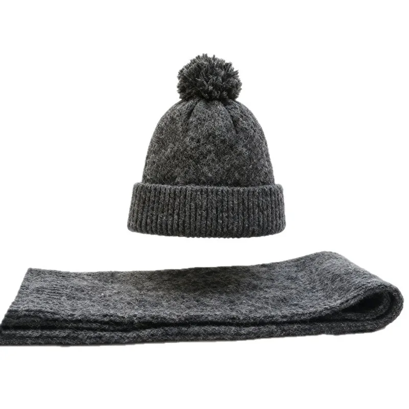 Conjunto de duas peças de cachecol de chapéu de malha, inverno com chapéu de lã de mistura de lã grossa e quente, proteção para os ouvidos, versátil e rosto pequeno