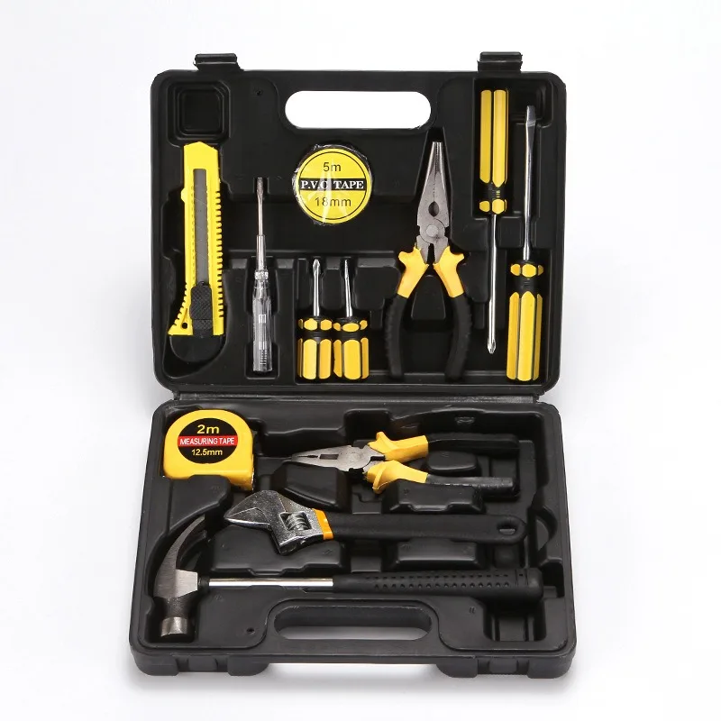 13Piece Tools Set General House hold Hand Tool Kit with Plastic Toolbox Storage Case Used to Car repair And home Repair